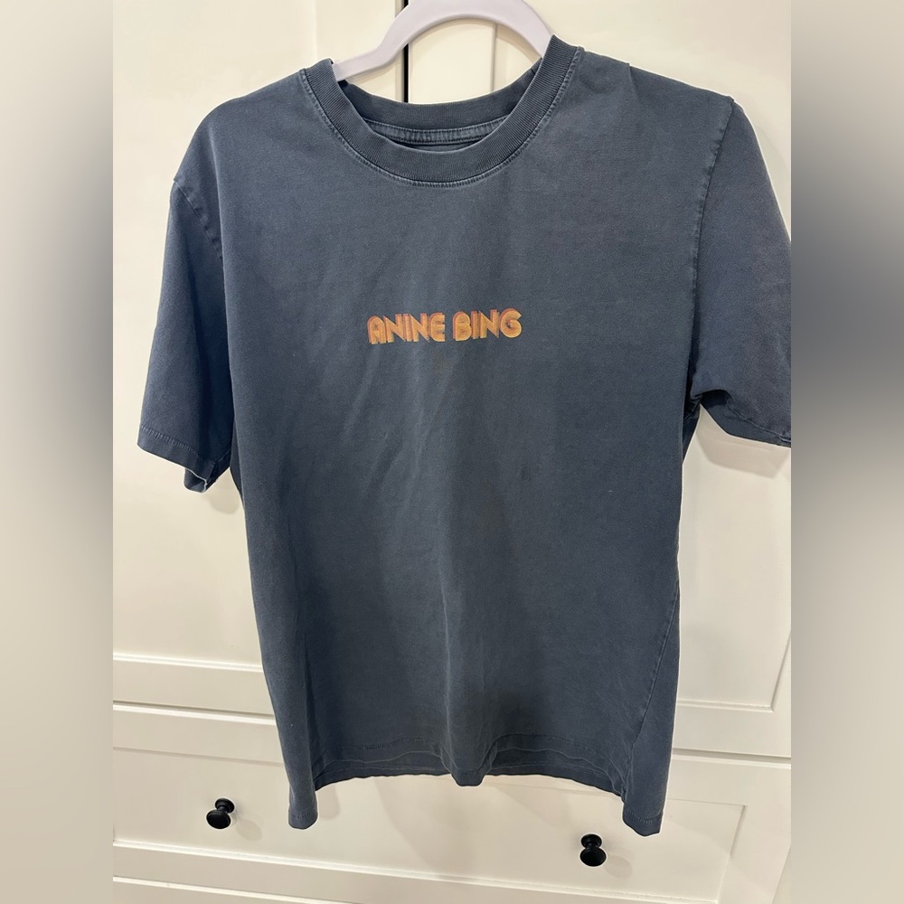 Anine Bing Short Sleeve Tee in Charcoal with Orange Logo